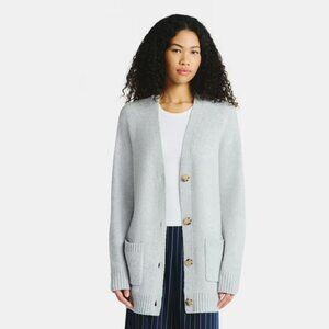 Button-Front Grandpa Cardigan, Light Grey Heather